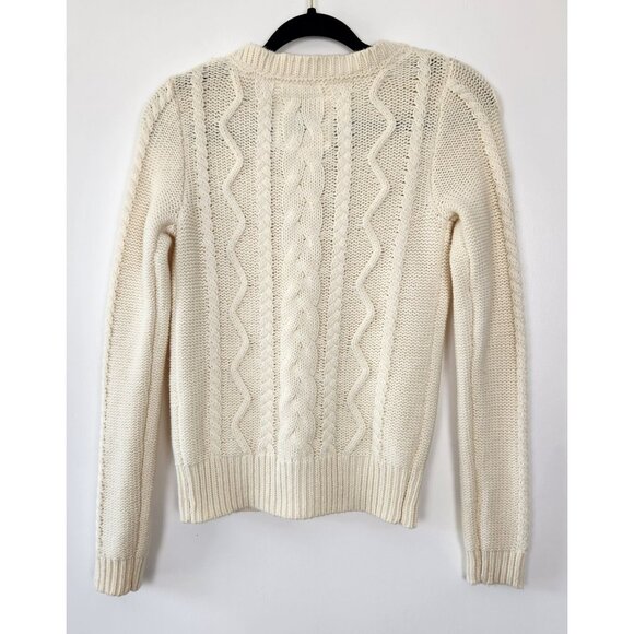 Aerie Wool Blend Women's Cable Knit Button Up Ivory Cardigan, Sm, Fisherman - Picture 8 of 8